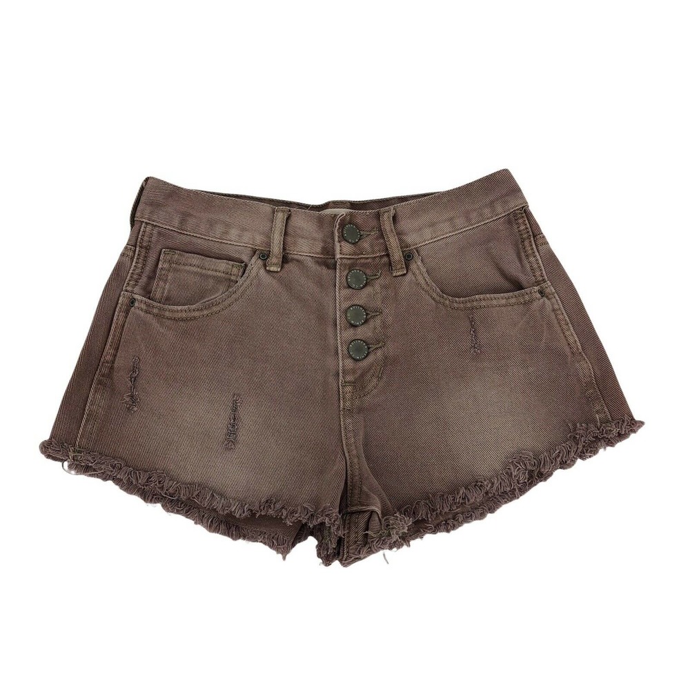 Bullhead Denim Co Size 24 High Rise Short Shorts Distress Frayed Hem Button Fly